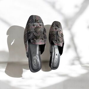 Atalina Black Plaid Embellished Slip-On Mules Size 7.5 New Without Box and Tags